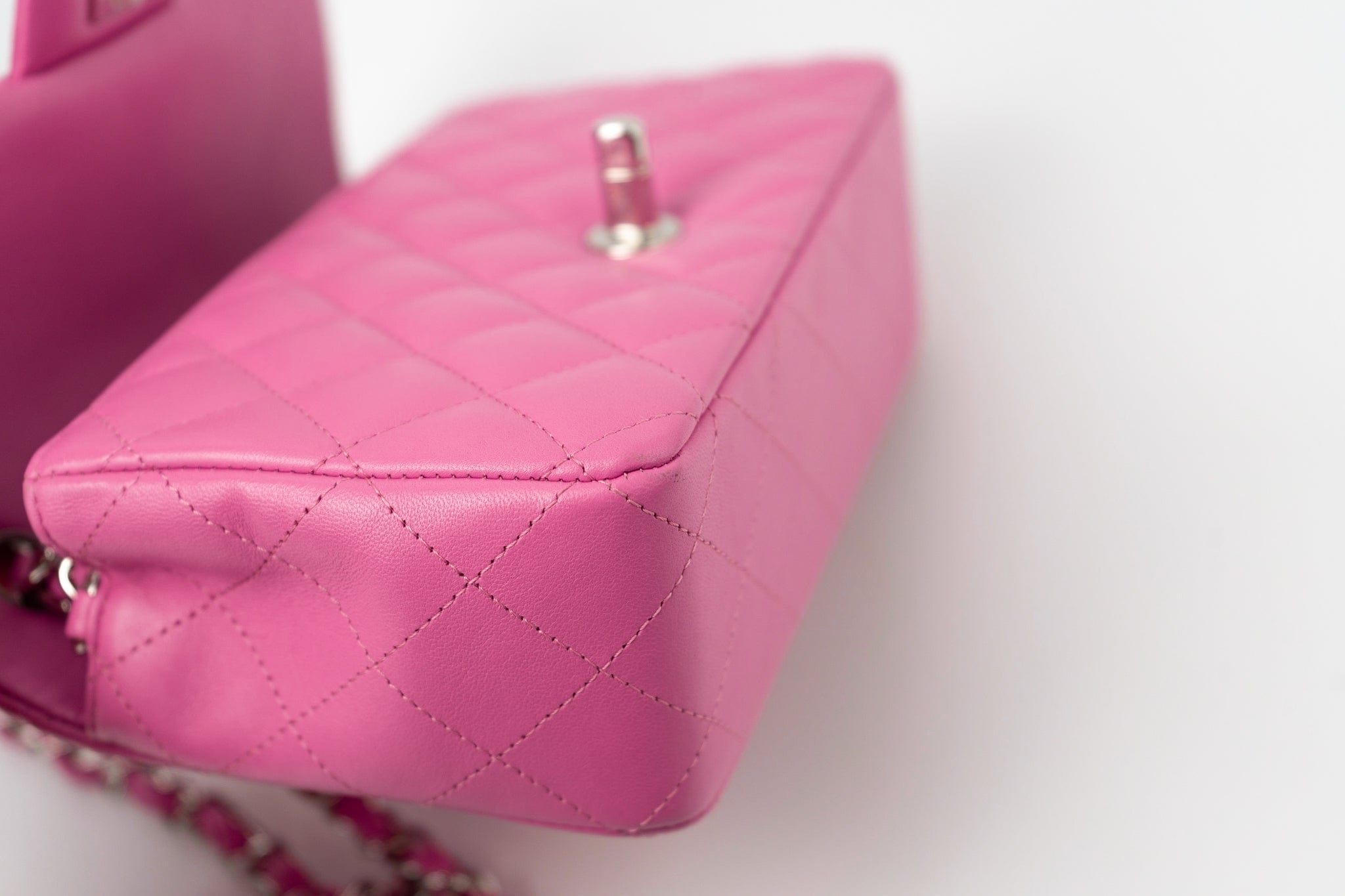 CHANEL Handbag 19C Pink Lambskin Quilted Mini Rectangular Flap SHW - Redeluxe