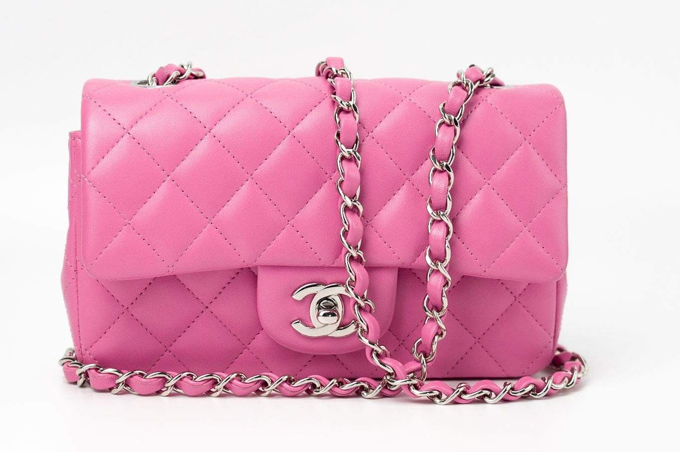CHANEL Handbag 19C Pink Lambskin Quilted Mini Rectangular Flap SHW - Redeluxe