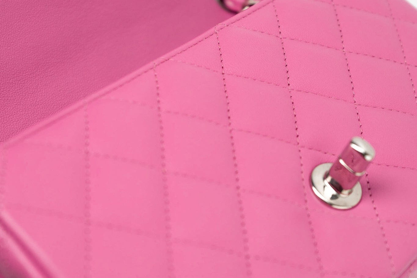 CHANEL Handbag 19C Pink Lambskin Quilted Mini Rectangular Flap SHW - Redeluxe
