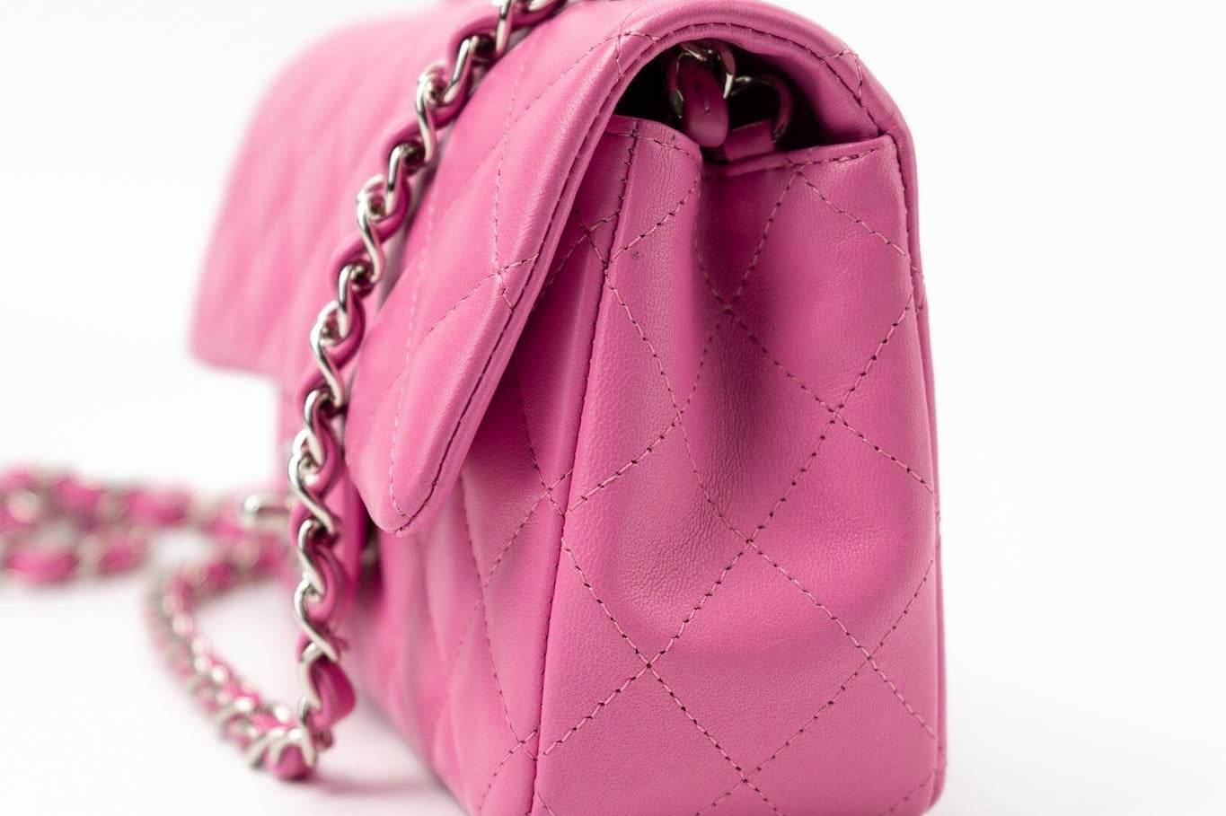 CHANEL Handbag 19C Pink Lambskin Quilted Mini Rectangular Flap SHW - Redeluxe