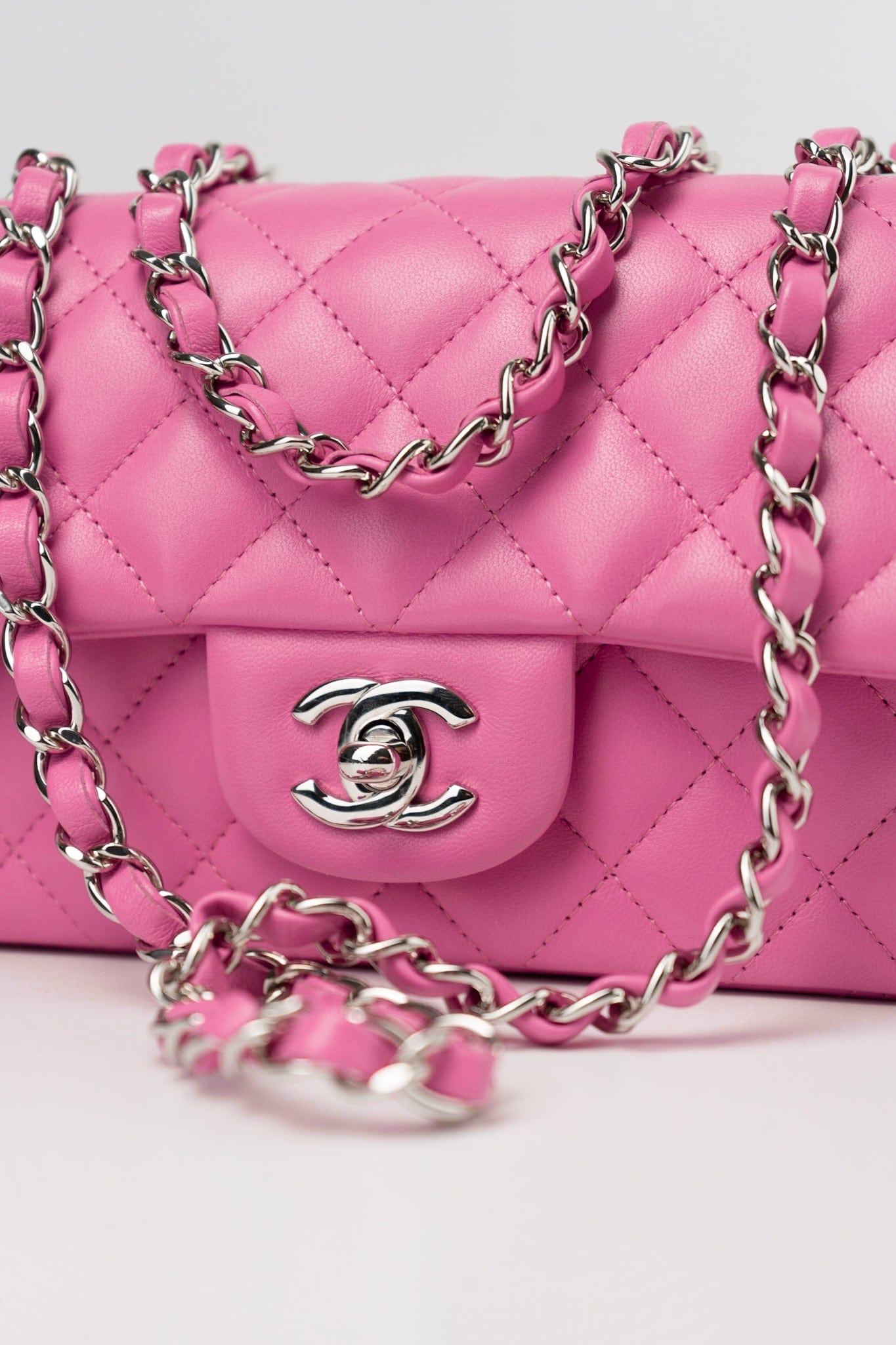 19C Pink Lambskin Quilted Mini Rectangular Flap SHW – REDELUXE