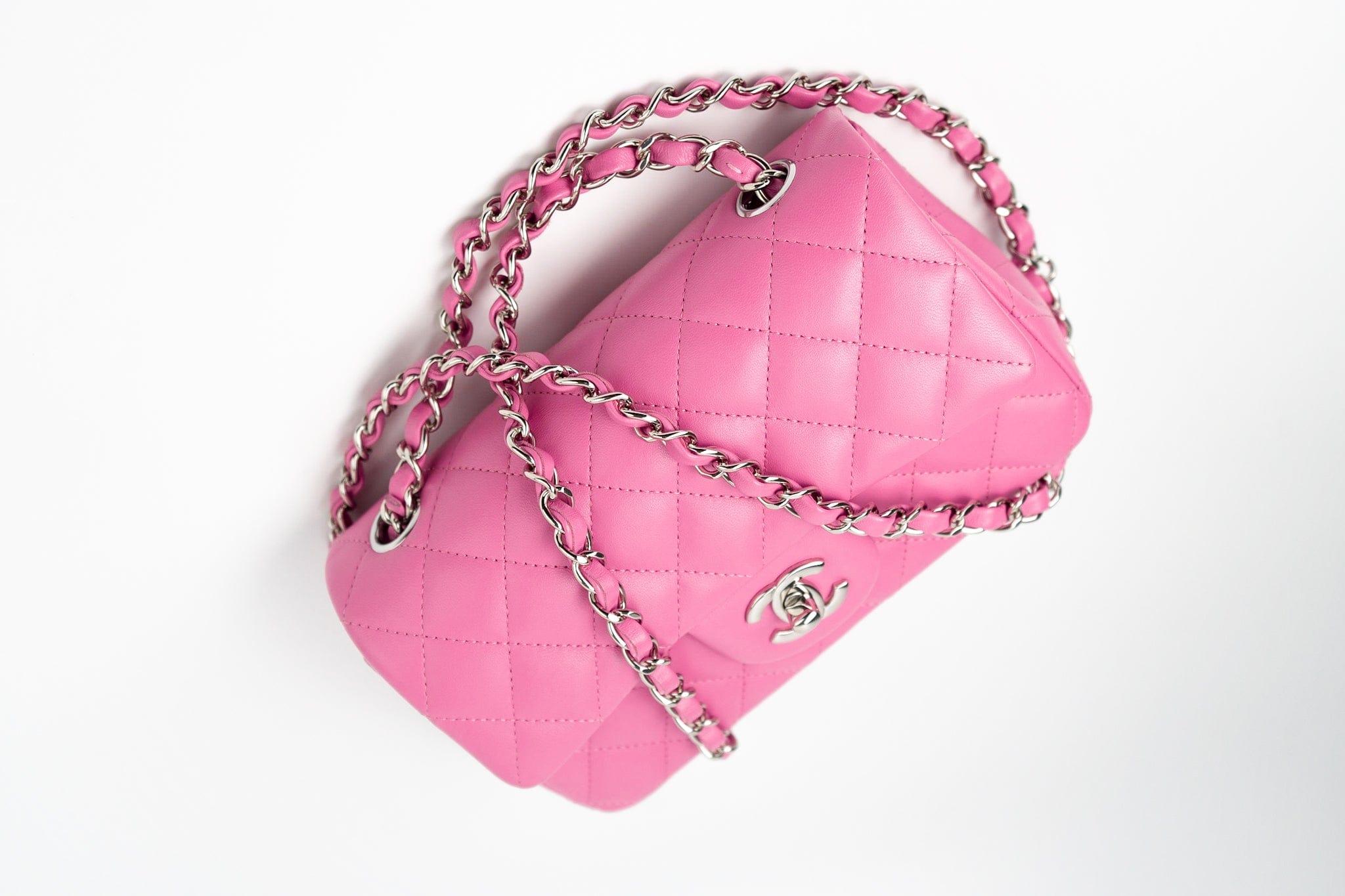 CHANEL Handbag 19C Pink Lambskin Quilted Mini Rectangular Flap SHW - Redeluxe