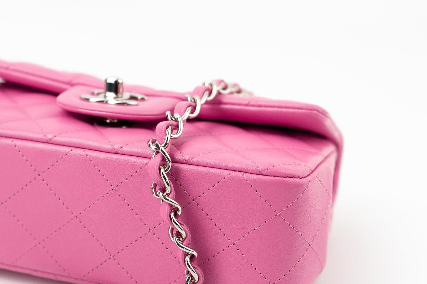 CHANEL Handbag 19C Pink Lambskin Quilted Mini Rectangular Flap SHW - Redeluxe