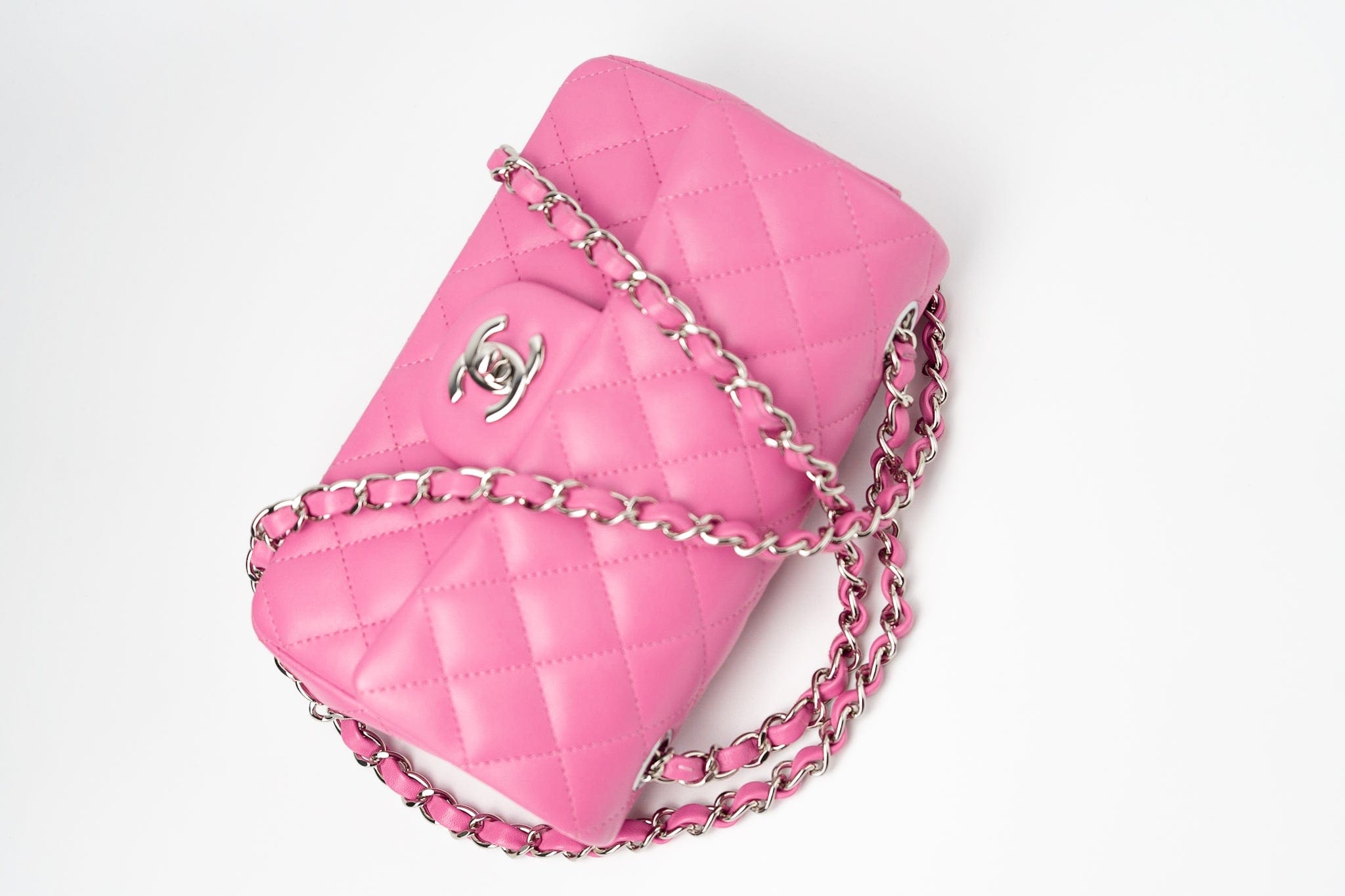 CHANEL Handbag 19C Pink Lambskin Quilted Mini Rectangular Flap SHW - Redeluxe