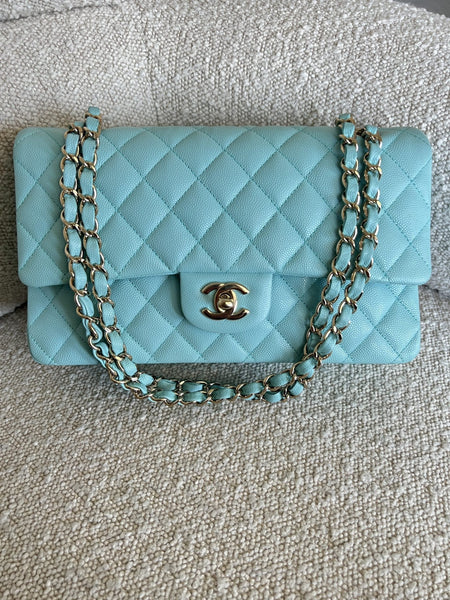 19C Tiffany Blue Caviar Quilted Classic Flap Medium LGHW – REDELUXE