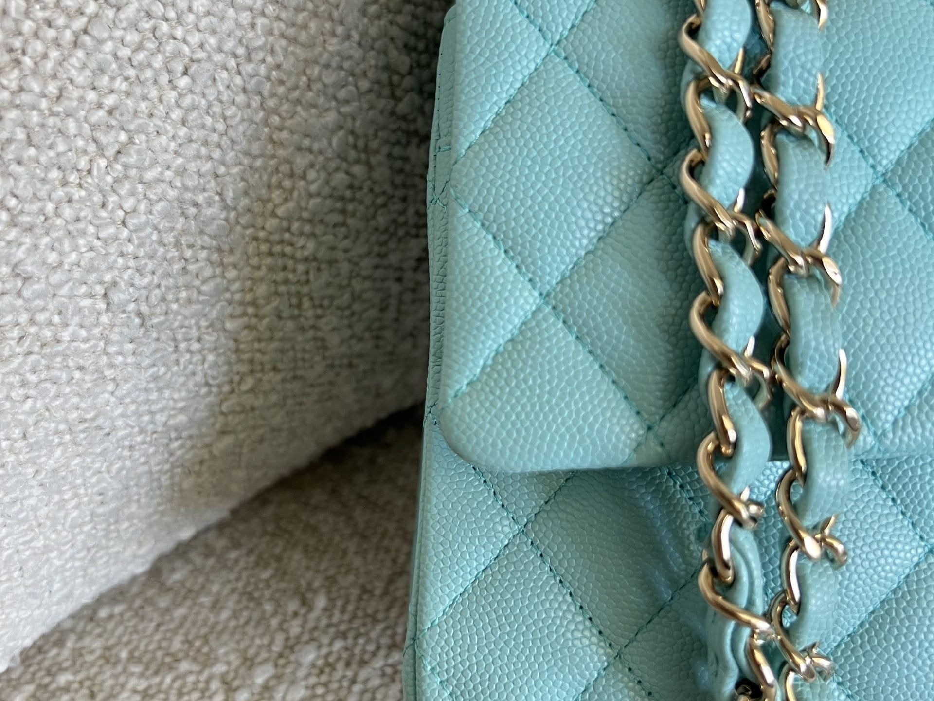 CHANEL Handbag 19C Tiffany Blue  Caviar Quilted Classic Flap Medium LGHW - Redeluxe