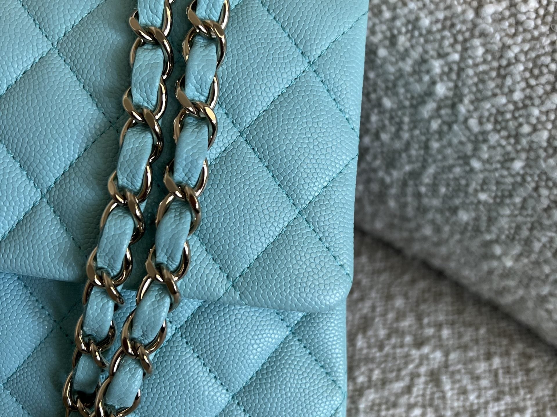 CHANEL Handbag 19C Tiffany Blue  Caviar Quilted Classic Flap Medium LGHW - Redeluxe