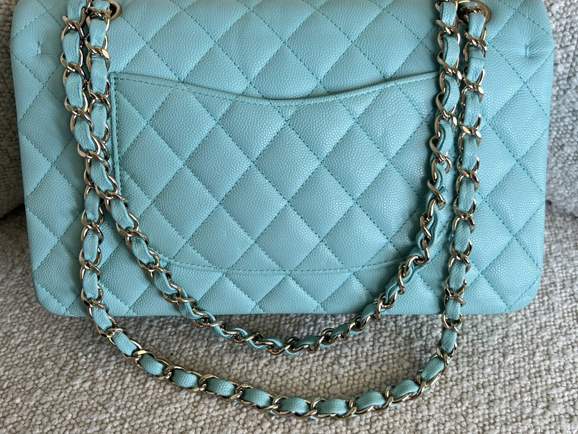 CHANEL Handbag 19C Tiffany Blue  Caviar Quilted Classic Flap Medium LGHW - Redeluxe