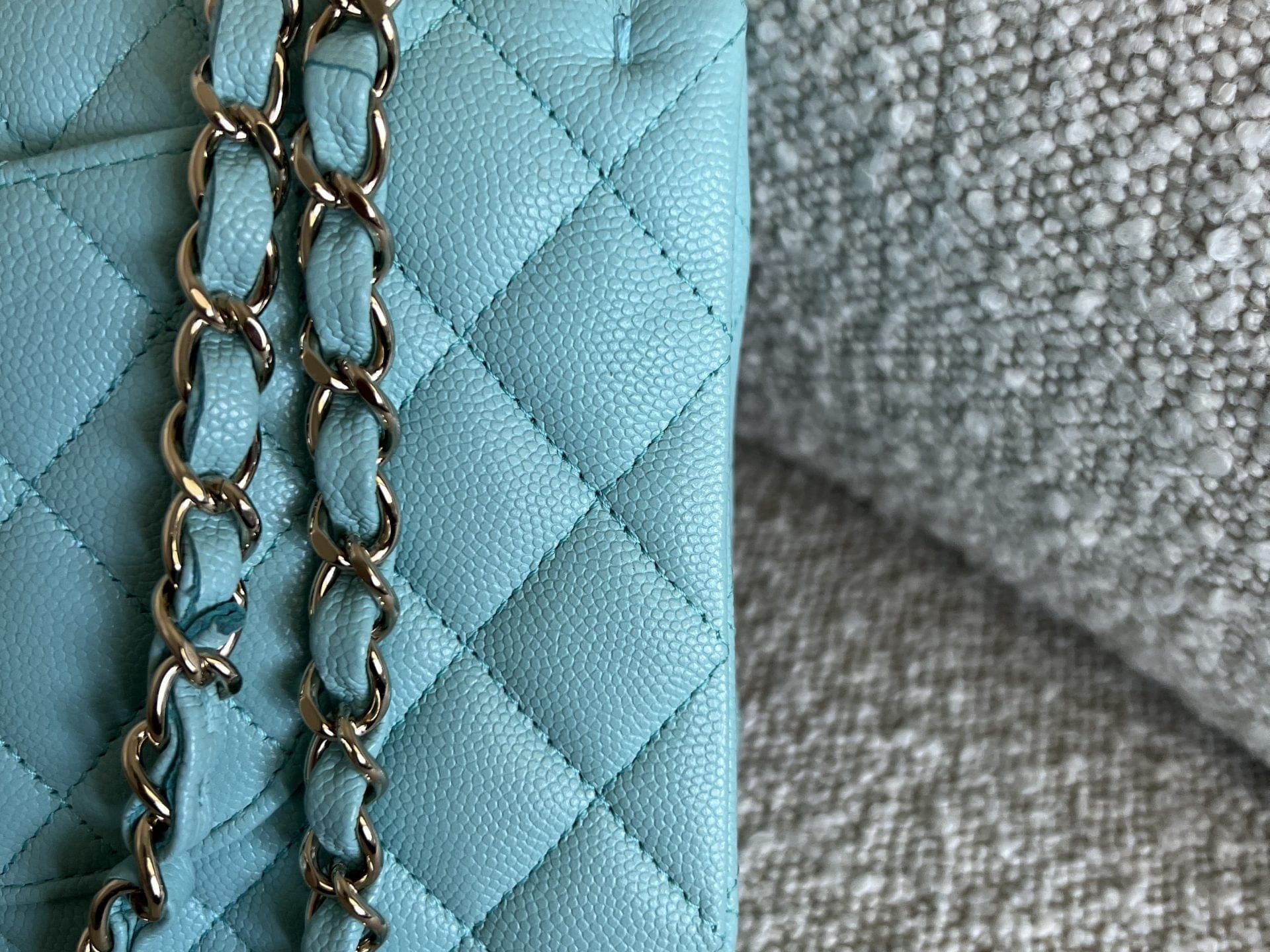 CHANEL Handbag 19C Tiffany Blue  Caviar Quilted Classic Flap Medium LGHW - Redeluxe