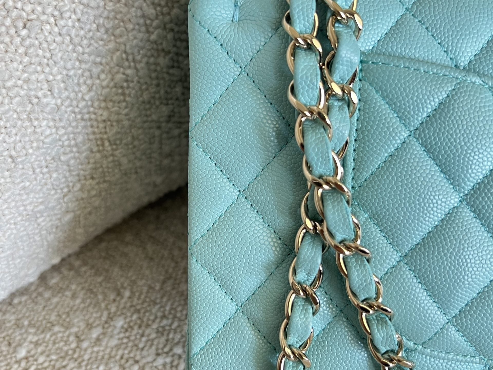 CHANEL Handbag 19C Tiffany Blue  Caviar Quilted Classic Flap Medium LGHW - Redeluxe