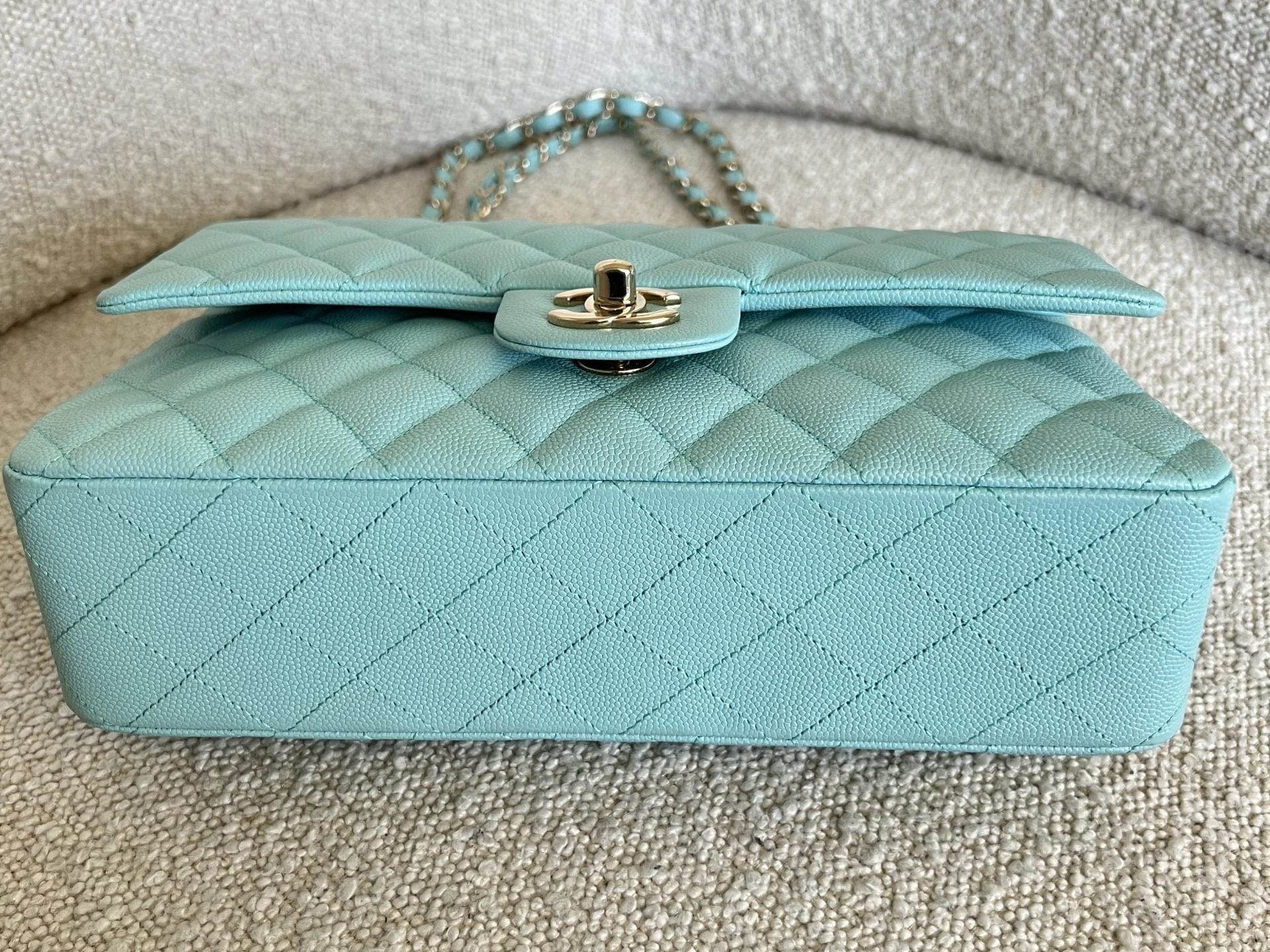 CHANEL Handbag 19C Tiffany Blue  Caviar Quilted Classic Flap Medium LGHW - Redeluxe