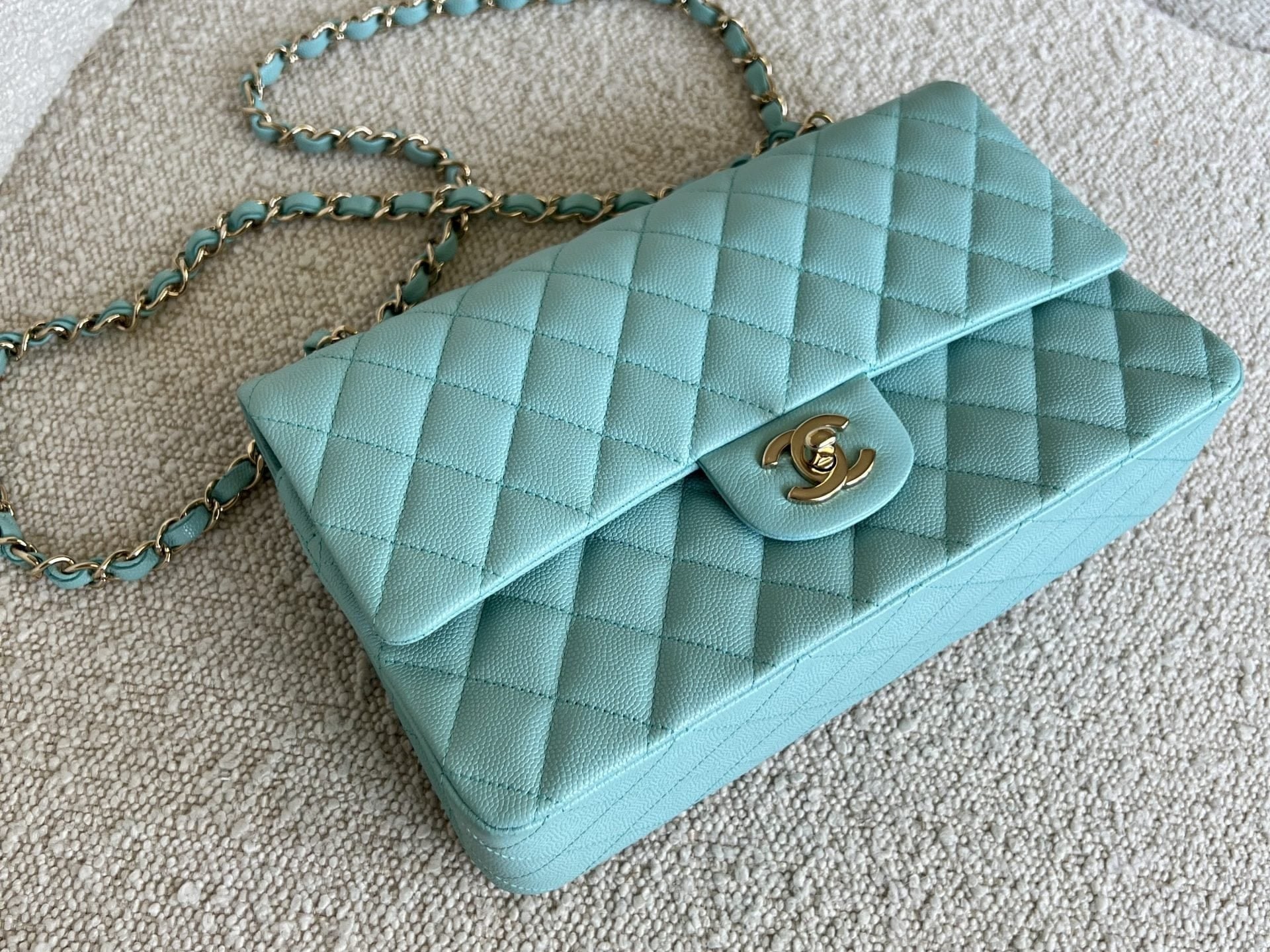 CHANEL Handbag 19C Tiffany Blue  Caviar Quilted Classic Flap Medium LGHW - Redeluxe