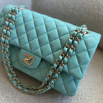 CHANEL Handbag 19C Tiffany Blue Caviar Quilted Classic Flap Medium LGHW - Redeluxe