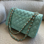 CHANEL Handbag 19C Tiffany Blue Caviar Quilted Classic Flap Medium LGHW - Redeluxe