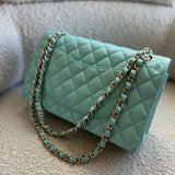 CHANEL Handbag 19C Tiffany Blue Caviar Quilted Classic Flap Medium LGHW - Redeluxe