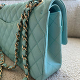 CHANEL Handbag 19C Tiffany Blue Caviar Quilted Classic Flap Medium LGHW - Redeluxe