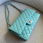 CHANEL Handbag 19C Tiffany Blue Caviar Quilted Classic Flap Medium LGHW - Redeluxe