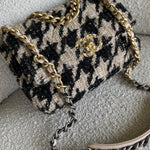 CHANEL Handbag 19K Houndstooth 19 Flap Beige/Black Small MHW - Redeluxe