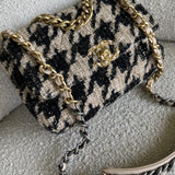 CHANEL Handbag 19K Houndstooth 19 Flap Beige/Black Small MHW - Redeluxe