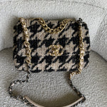 CHANEL Handbag 19K Houndstooth 19 Flap Beige/Black Small MHW - Redeluxe