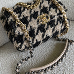 CHANEL Handbag 19K Houndstooth 19 Flap Beige/Black Small MHW - Redeluxe