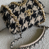 CHANEL Handbag 19K Houndstooth 19 Flap Beige/Black Small MHW - Redeluxe