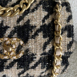 CHANEL Handbag 19K Houndstooth 19 Flap Beige/Black Small MHW - Redeluxe