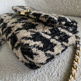 CHANEL Handbag 19K Houndstooth 19 Flap Beige/Black Small MHW - Redeluxe