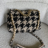 CHANEL Handbag 19K Houndstooth 19 Flap Beige/Black Small MHW - Redeluxe