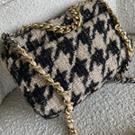 CHANEL Handbag 19K Houndstooth 19 Flap Beige/Black Small MHW - Redeluxe