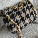 CHANEL Handbag 19K Houndstooth 19 Flap Beige/Black Small MHW - Redeluxe