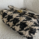 CHANEL Handbag 19K Houndstooth 19 Flap Beige/Black Small MHW - Redeluxe
