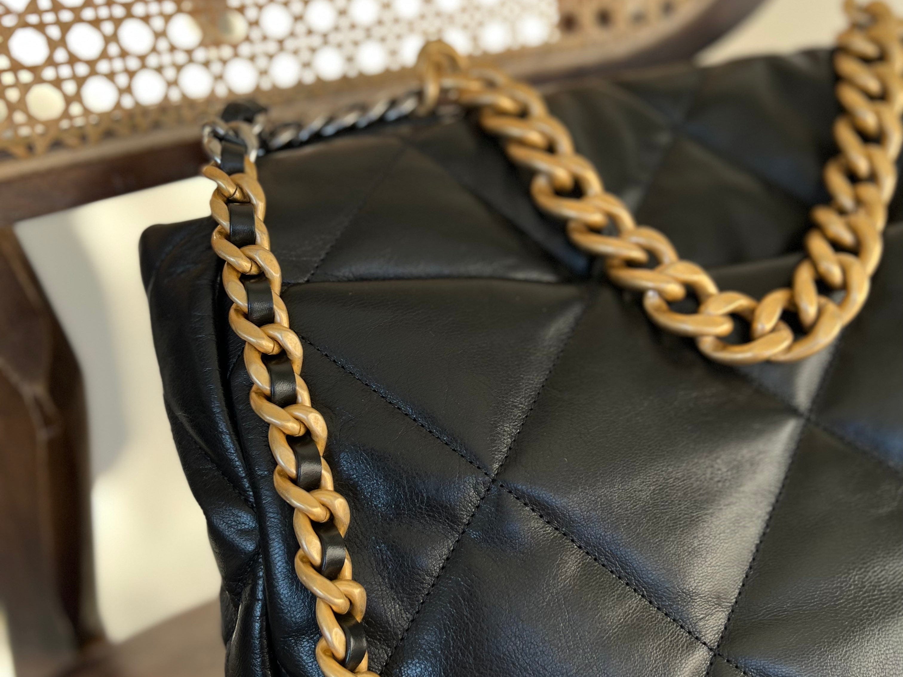 CHANEL Handbag 20A Black Goatskin Quilted 19 Flap Maxi Mixed Hardware - Redeluxe