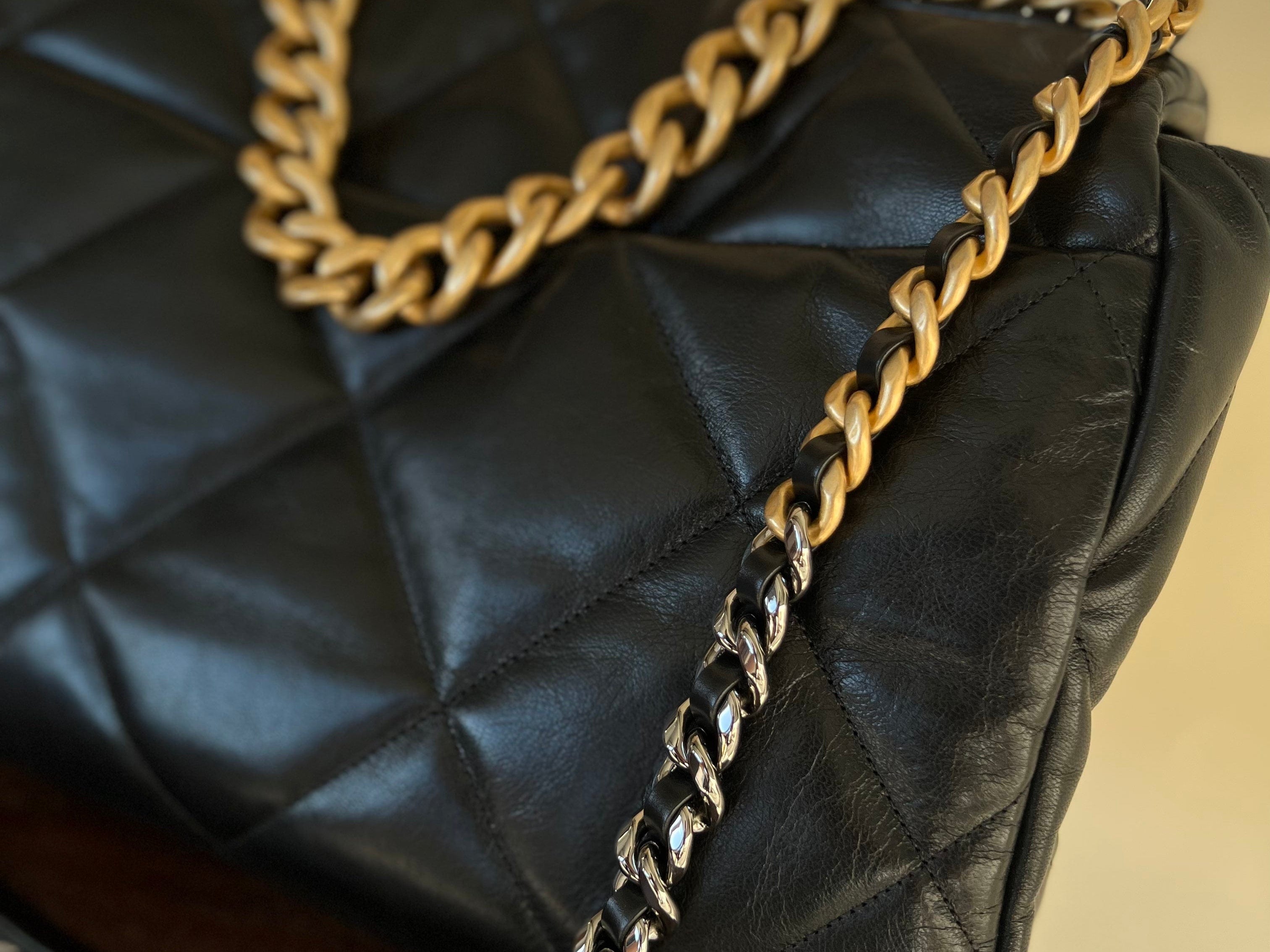 CHANEL Handbag 20A Black Goatskin Quilted 19 Flap Maxi Mixed Hardware - Redeluxe