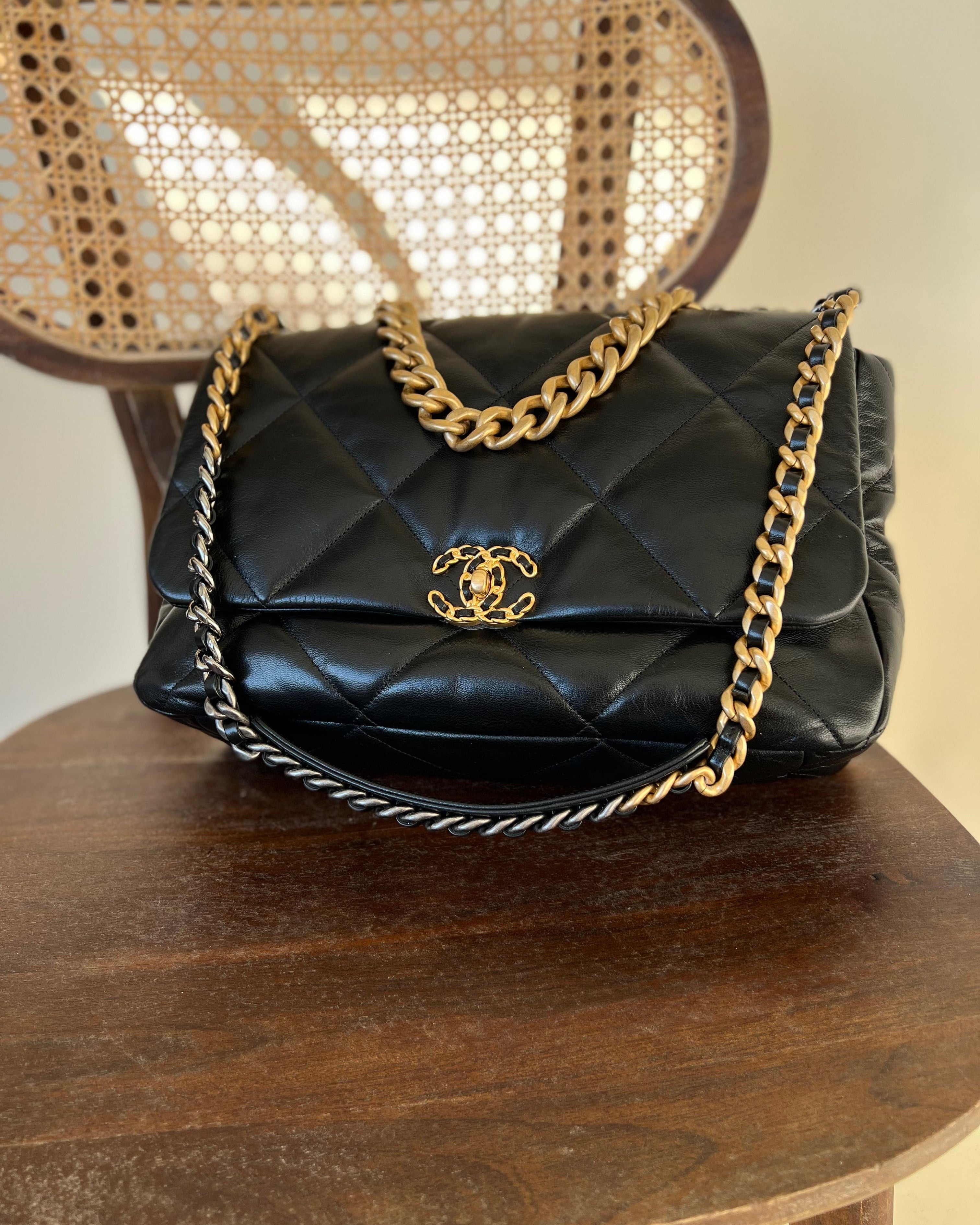 CHANEL Handbag 20A Black Goatskin Quilted 19 Flap Maxi Mixed Hardware - Redeluxe