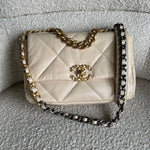 CHANEL Handbag 20A Small Beige Goatskin 19 Flap Mixed Hardware - Redeluxe