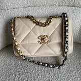 CHANEL Handbag 20A Small Beige Goatskin 19 Flap Mixed Hardware - Redeluxe