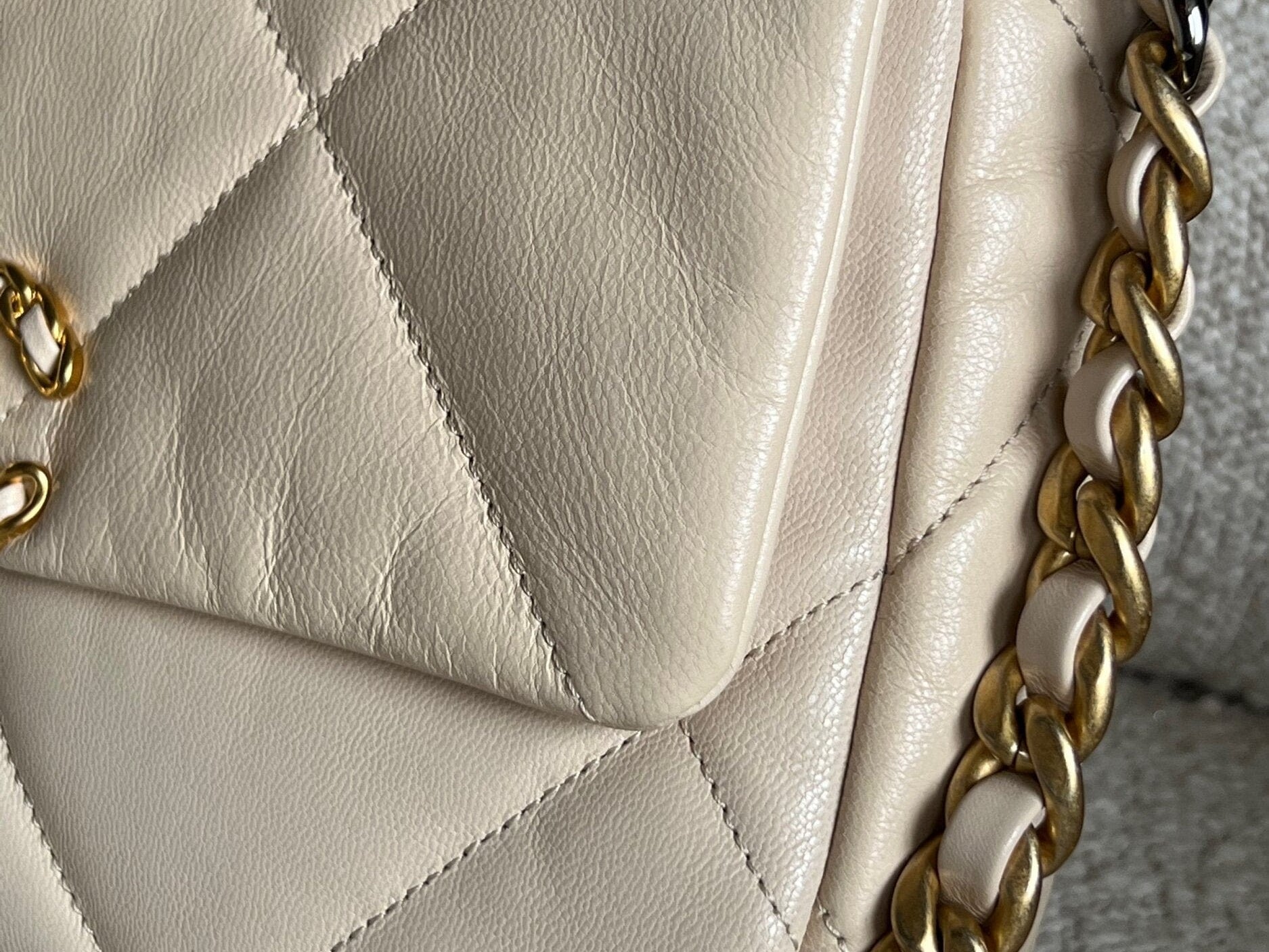 CHANEL Handbag 20A Small Beige Goatskin 19 Flap Mixed Hardware - Redeluxe