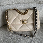 CHANEL Handbag 20A Small Beige Goatskin 19 Flap Mixed Hardware - Redeluxe