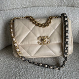 CHANEL Handbag 20A Small Beige Goatskin 19 Flap Mixed Hardware - Redeluxe