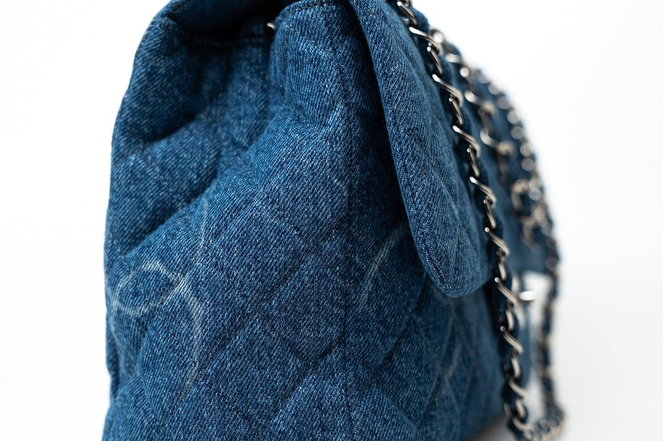 CHANEL Handbag 20B Blue Denim Quilted CC Classic Flap Jumbo SHW - Redeluxe