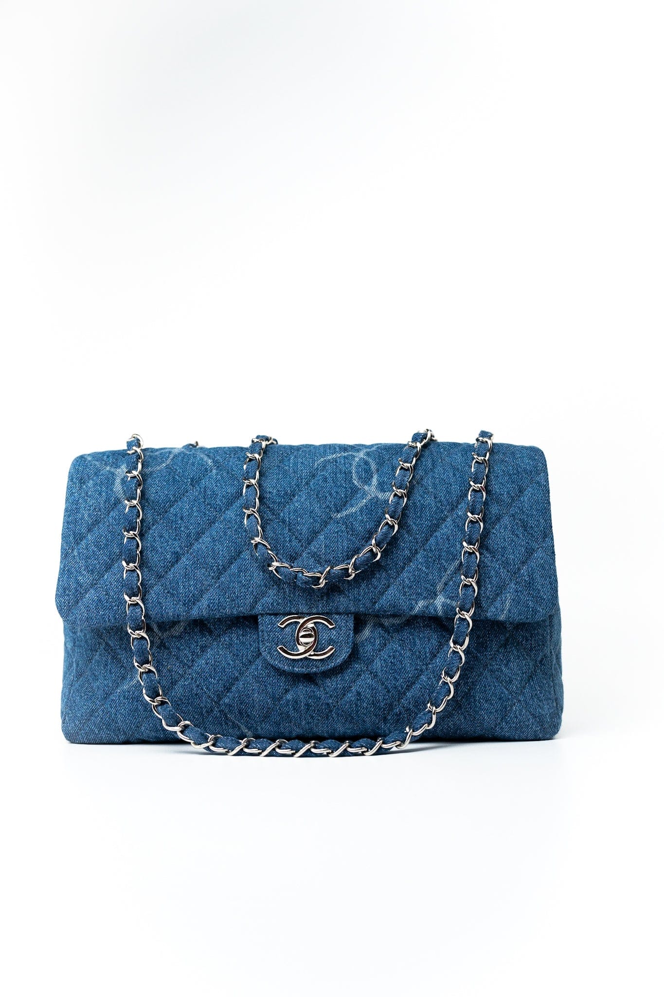 Buy CHANEL Blue Denim Quilted CC Classic Flap Jumbo SHW - Luxury