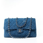 CHANEL Handbag 20B Blue Denim Quilted CC Classic Flap Jumbo SHW - Redeluxe