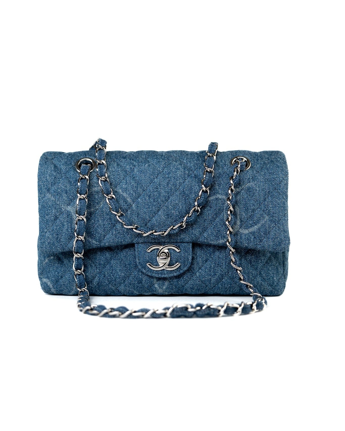 CHANEL Handbag 20B Denim Quilted Single Flap Medium Silver Hardware - Redeluxe