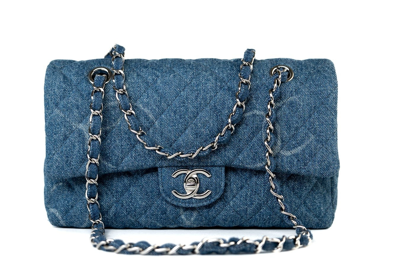 CHANEL Handbag 20B Denim Quilted Single Flap Medium Silver Hardware - Redeluxe