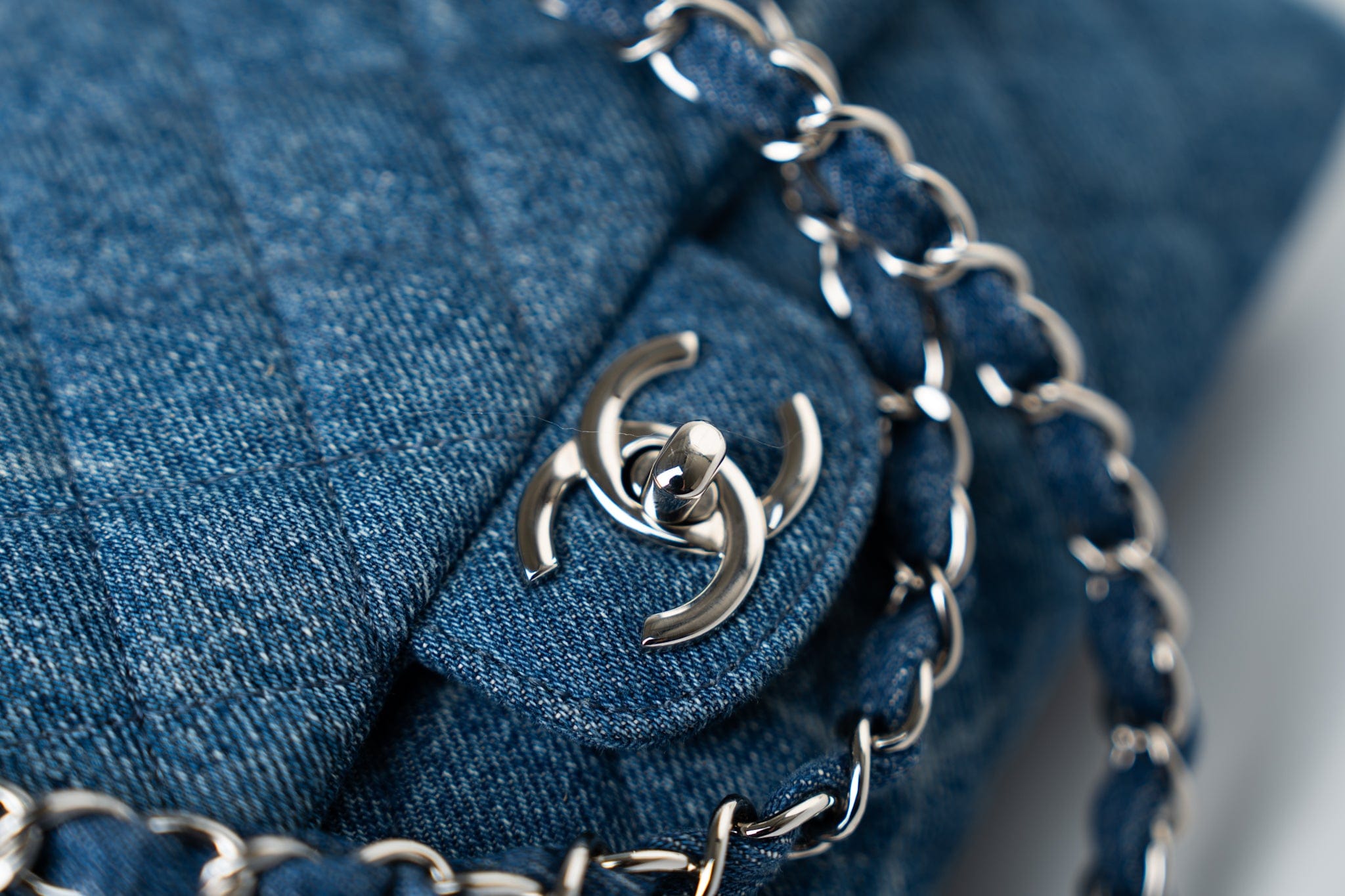 CHANEL Handbag 20B Denim Quilted Single Flap Medium Silver Hardware - Redeluxe