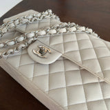 CHANEL Handbag 20B Ivory Caviar Quilted Classic Flap Medium Silver Hardware - Redeluxe