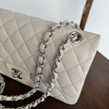 CHANEL Handbag 20B Ivory Caviar Quilted Classic Flap Medium Silver Hardware - Redeluxe