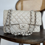 CHANEL Handbag 20B Ivory Caviar Quilted Classic Flap Medium Silver Hardware - Redeluxe