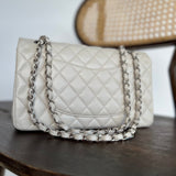 CHANEL Handbag 20B Ivory Caviar Quilted Classic Flap Medium Silver Hardware - Redeluxe
